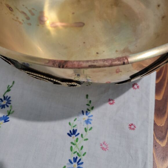 Large Vintage Brass Bowl with Chinese Characters Chinoiserie MCM Patina planter - Picture 7 of 15